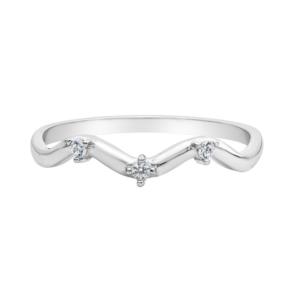 Sterling Silver V-Band Ring with CZ Accents – Size 7.5 (Sample Piece)